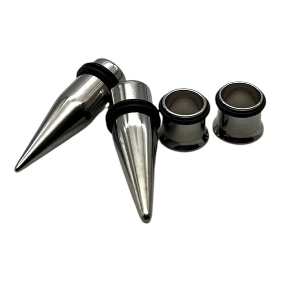 Stainless Steel Taper & Tunnel Ear Stretching Kit Black O-Rings 10MM - Picture 1 of 5